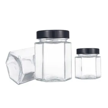 Wholesale Custom Hexagonal Jam Glass Kitchen Food Container Honey Jar Bottles-W